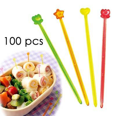 Japanese Bento Cute Long Food Pick 100 pcs - Clear & Slim