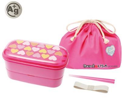 Authentic Japanese Bento Box Lunch Box Designer Set Pink Heart