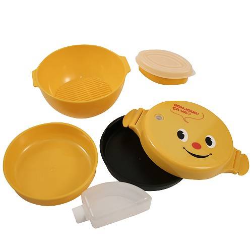 Round Lacquer Kids Bento Box 2 tier Deluxe Yellow