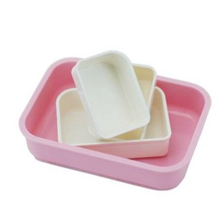 3 Sections Flat Food Storage Bento Lunch Box with Bag Small 650ml Pink