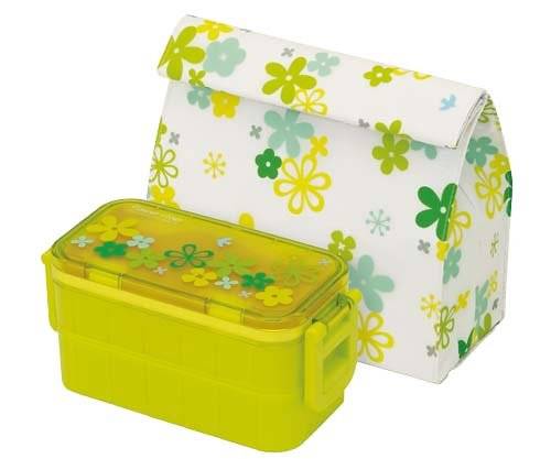 Bento Lunch Box Designer Green Flower 2 Tier Set