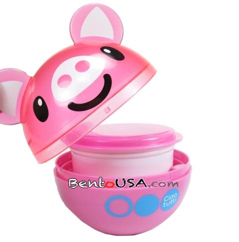 Japanese 2 Tier Bento Food Container Ball Pink Pig set