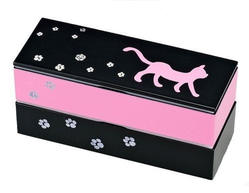 Microwavable Japanese 2 Tier Bento Lunch Box with Strap Pink Cat