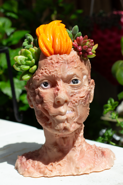 Rocker Zombi Succulent Planter Creepy Zombie Pot for Cactus Two Head Sections Gothic Decor