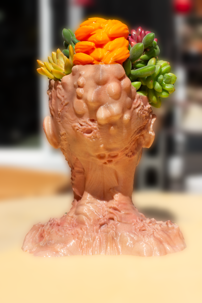 Rocker Zombi Succulent Planter Creepy Zombie Pot for Cactus Two Head Sections Gothic Decor